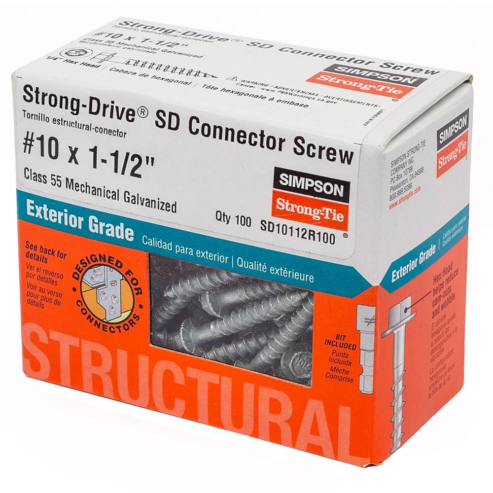 Simpson Strong-Tie #10 x 1-1/2-in Mechanically Galvanized Strong-Drive SD Exterior Wood Screws (100-Per Box) | SD10112R100