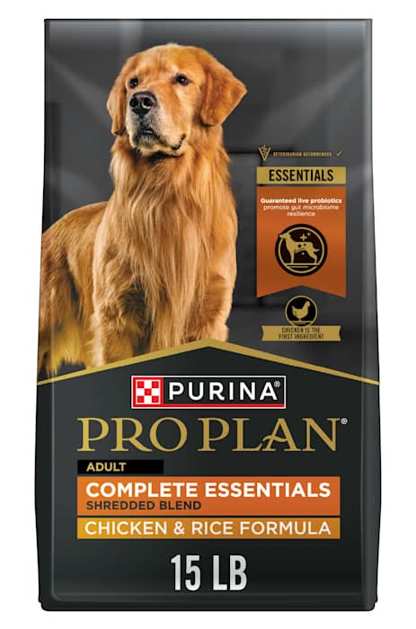 Purina Pro Plan Complete Essentials Shredded Blend Chicken and Rice Dry Dog Food Formula with Probiotics for Dogs, 15 lbs.