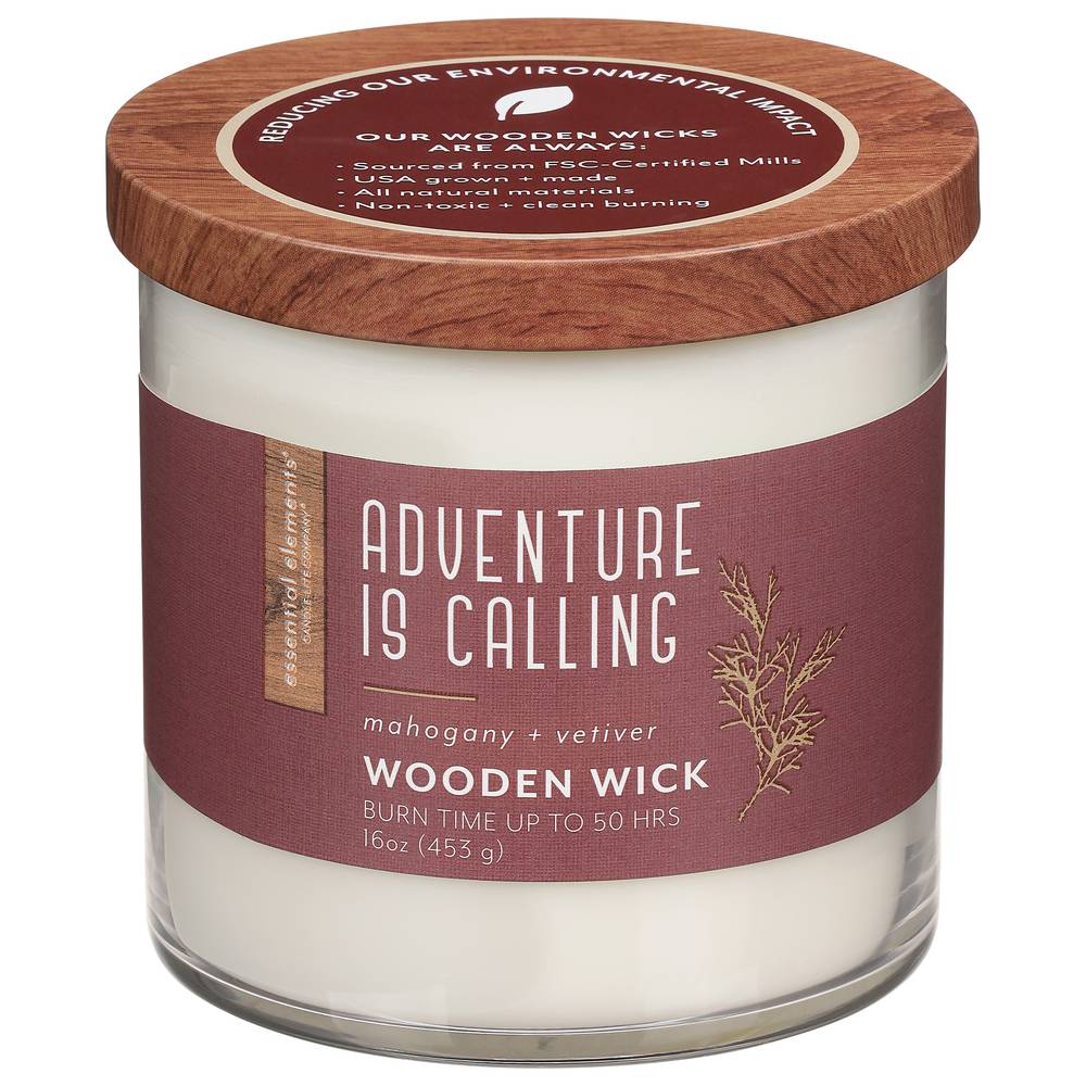 Essential Elements Adventure Is Calling Wooden Wick Candle (mahogany + vetiver)