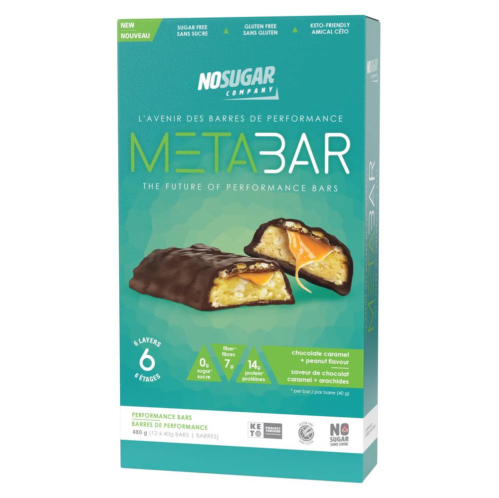 No Sugar - Metabar - Barres De Performance À Saveur De Chocolat Au Caramel Et Aux Arachides, 12 ×