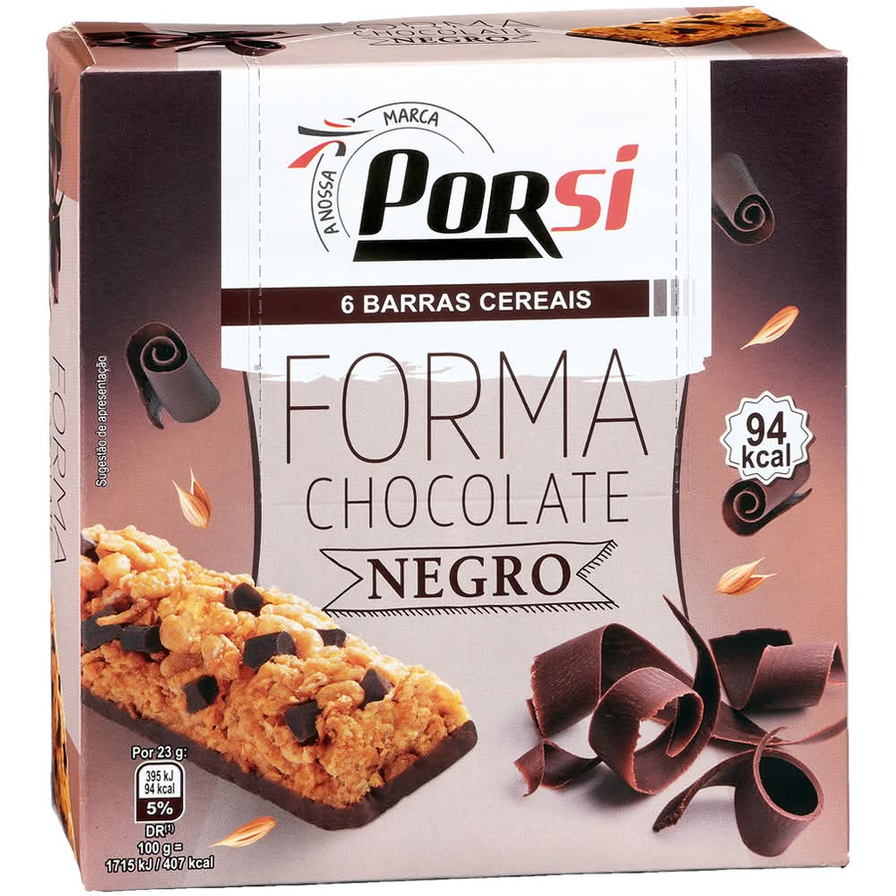 PorSi - Barras de cereais com chocolate preto, 6 x 23 g