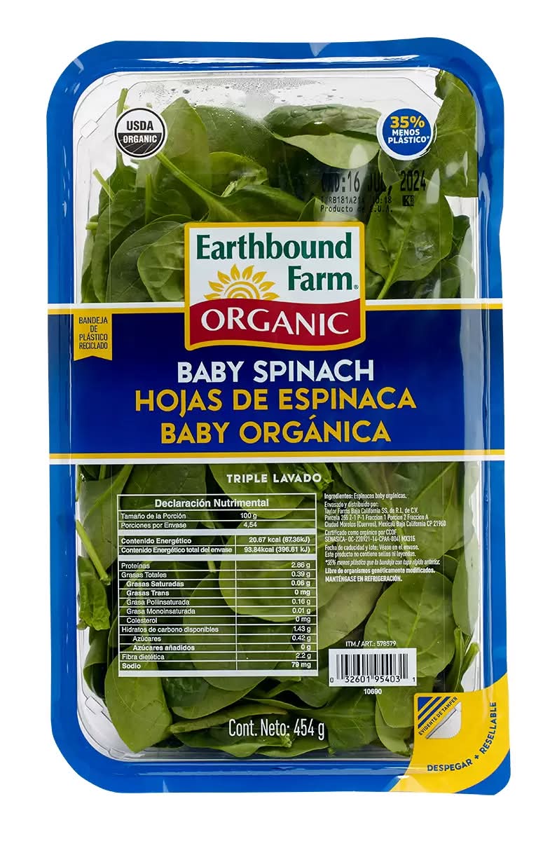 Earthbound Farm · Hojas de espinaca baby orgánica (454 g)