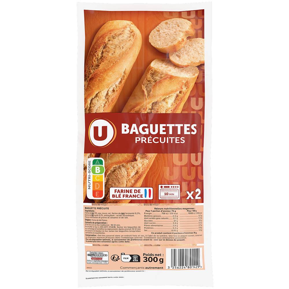 Les Produits U - Les prodits u - baguettes précuites longue (2 unités)