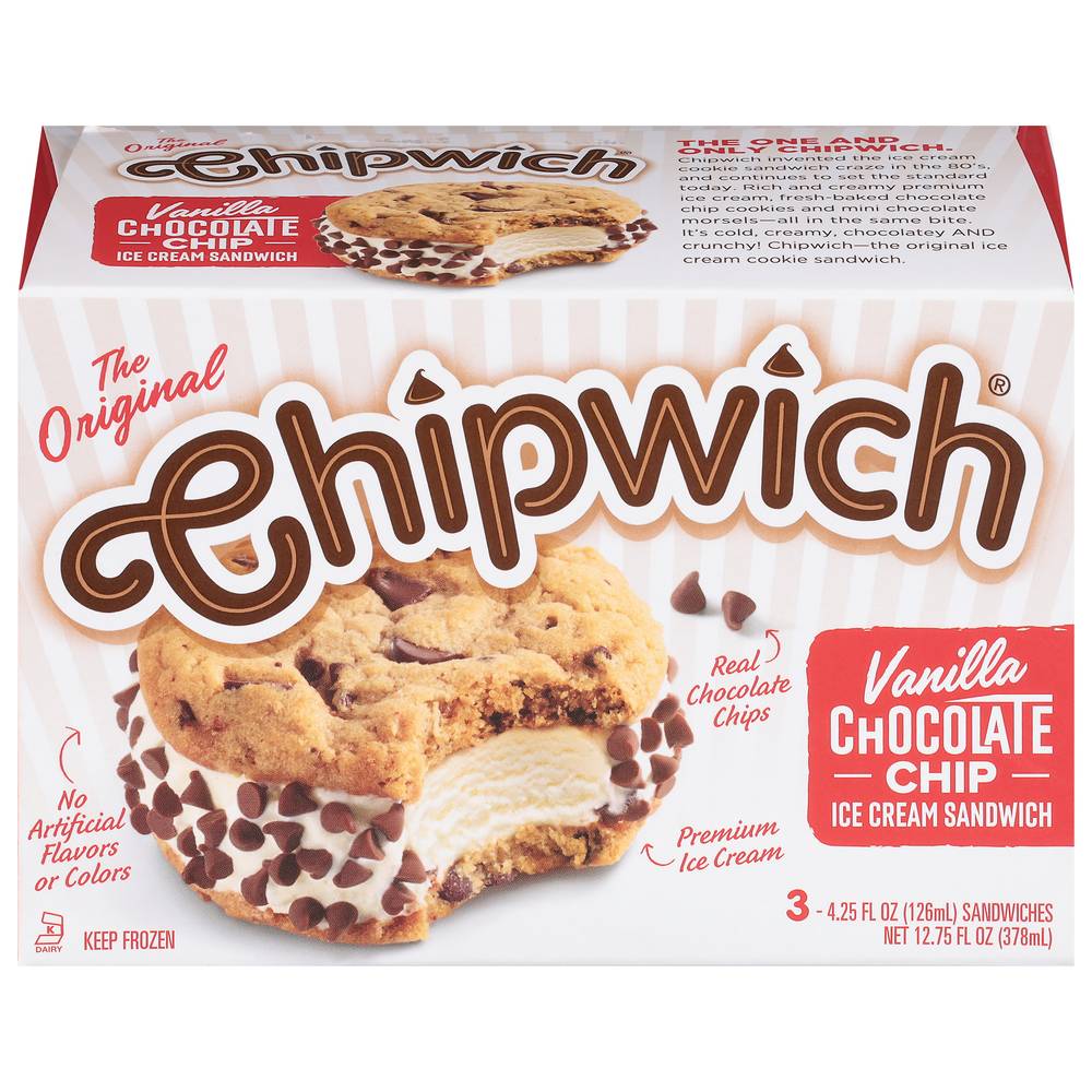 Chipwich Ice Cream Sandwich, Vanilla Chocolate Chip (4.25 fl oz, 3 ct)