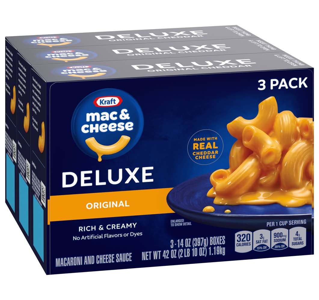 Kraft Deluxe Macaroni & Cheese Dinner With Sauce, Original (3 x 14 oz)