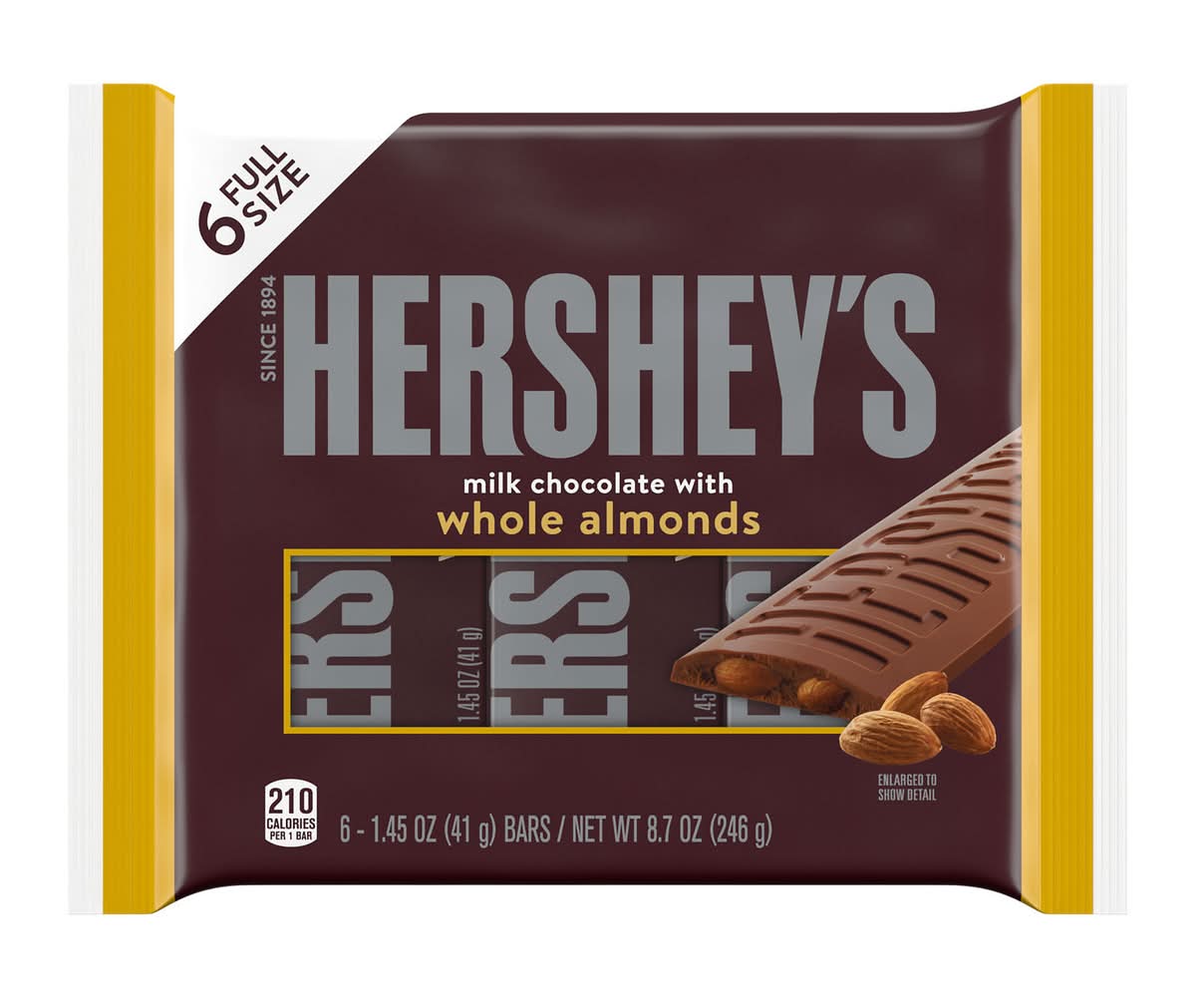 Hershey's Milk Chocolate With Whole Almonds Candy Bars (6 x 1.45 oz)