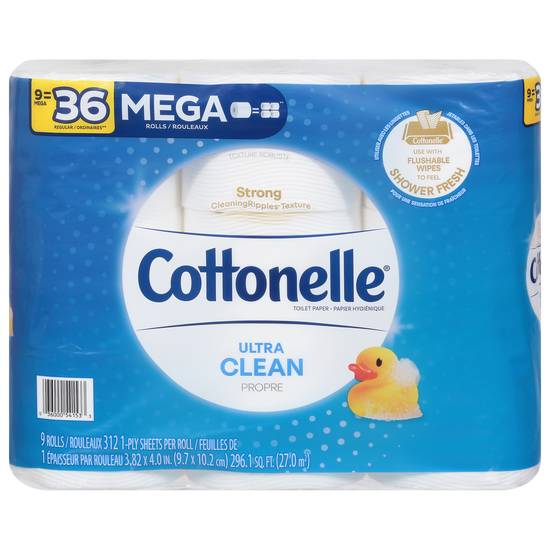Cottonelle Mega Rolls Ultra Clean Toilet Paper, 9ct