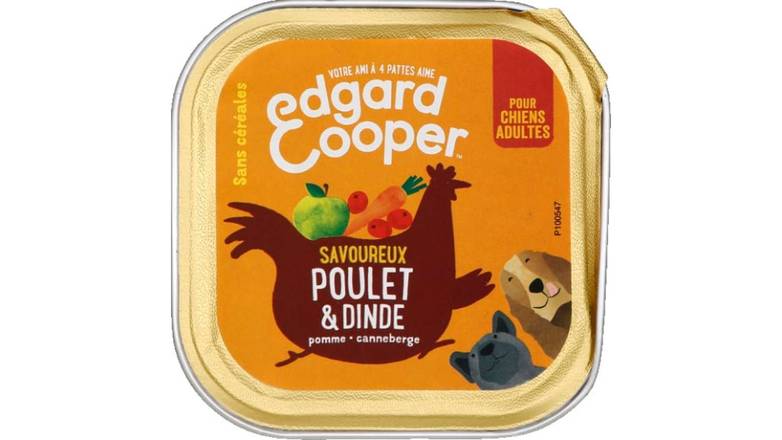 EDGARD&COOPER Chien adulte edgard & cooper naturelle sans céréales poulet & dinde La barquette de 100g