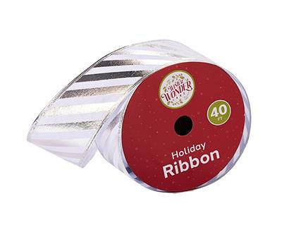 2.5" x 40' Silver & White Stripe Holiday Ribbon