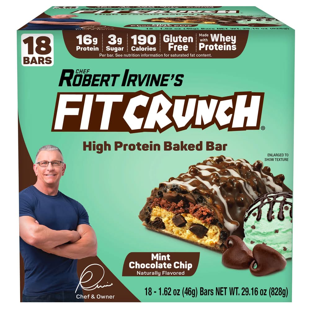 Fit Crunch High Protein Baked Bars, Mint Chocolate Chip (1.62 oz, 18 ct)