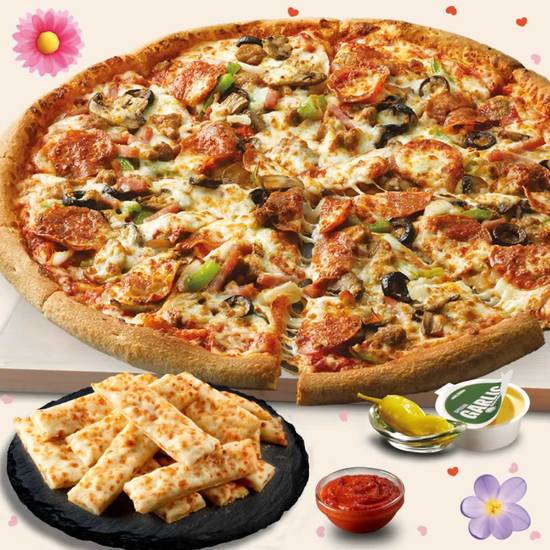 Pizza Gigante especialidad + Cheesesticks