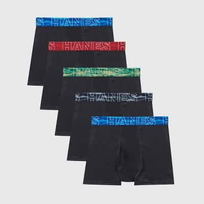 Hanes Moves Boy's Breathable Mesh X-Temp Boxer Briefs, S, Black (5 ct)