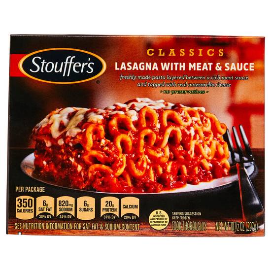 Order Stouffers Frozen Lasagna With Meat Sauce Meal 10.5oz food online from Everyday Needs by Gopuff store, New Haven on bringmethat.com