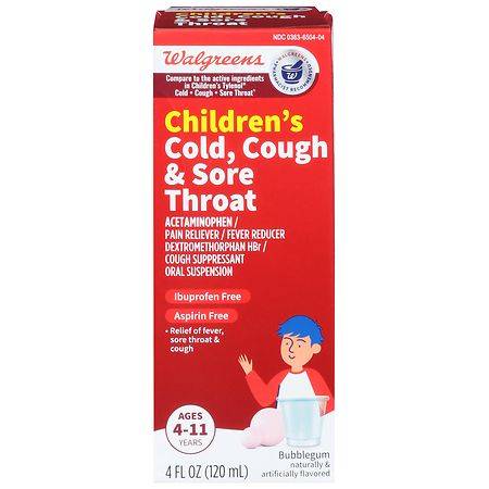Walgreens Children's Cold, Cough & Sore Throat Bubblegum - 4.0 fl oz