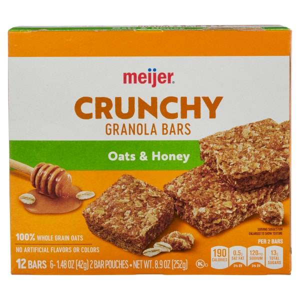 Meijer Crunchy Granola Bars, Oats & Honey, 6-2 Bar Pouches