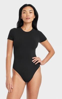Auden Womens Luxury Collection 4 Way Stretch Short Sleeve Bodysuit, Black