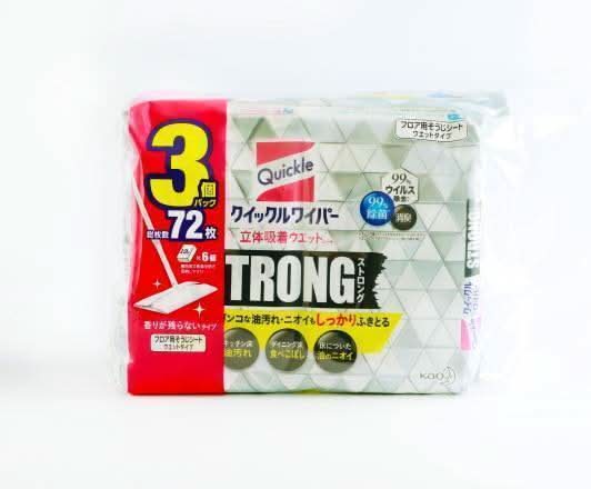 花王 クイックルワイパー 立体吸着ウエットシート ストロング - 香りが残らないタイプ (24 入 x 3)