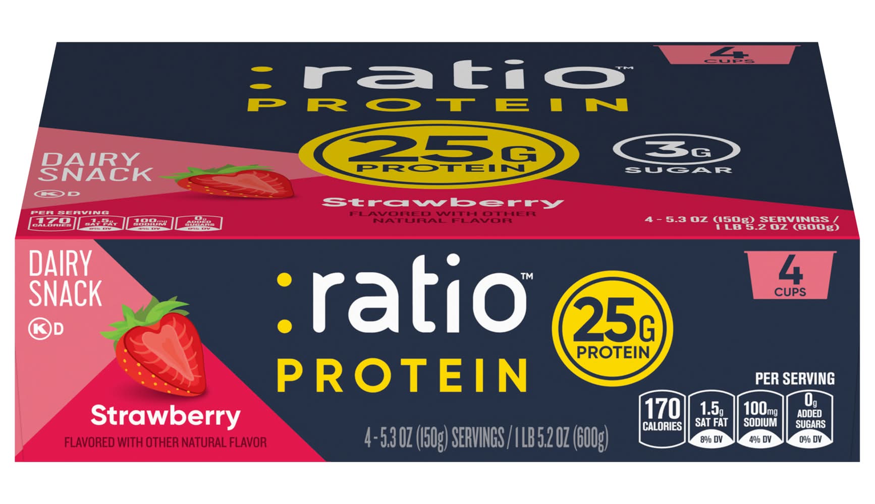 :ratio Protein Greek Yogurt, Strawberry (21.2 oz, 4 ct)