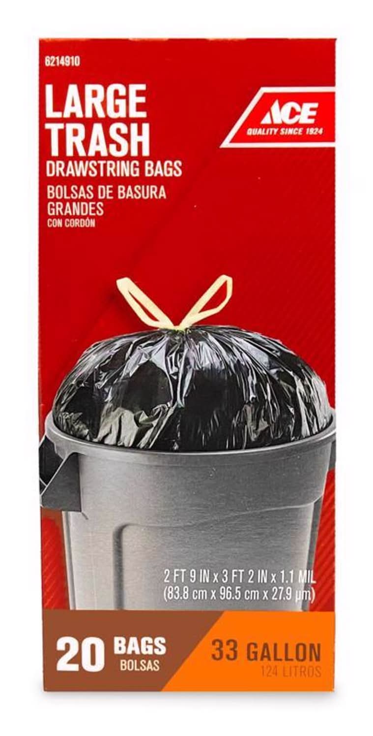ACE 33 Gal No Scent Trash Bags Drawstring 20 Pk