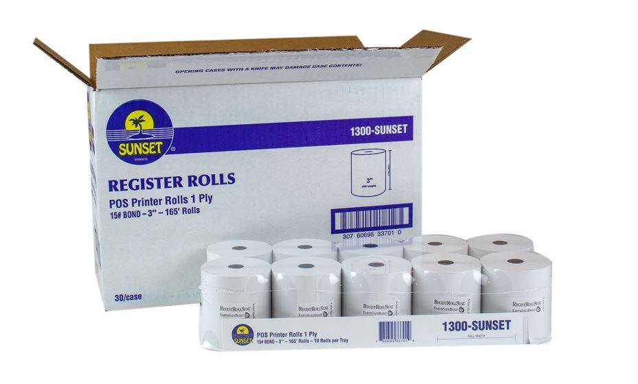 Sunset 1300 - Register Rolls, 1 ply, 165', 3" - 10 ct (10 Units)