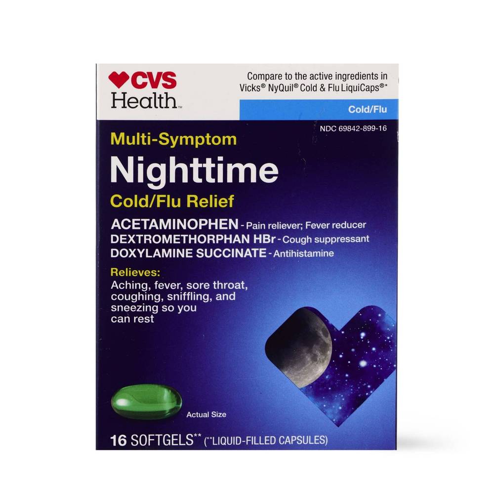 Cvs Health Multi-Symptom Nighttime Cold/Flu Relief Softgels, 16 Ct