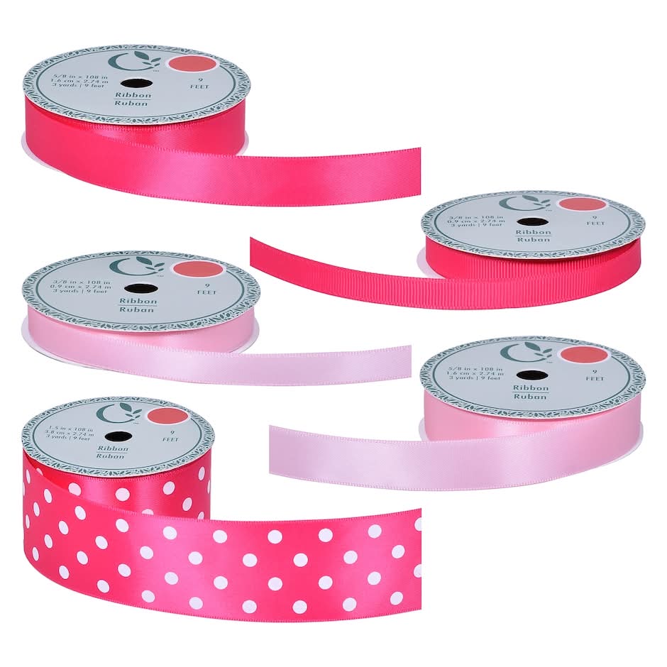 Floral Garden Ribbon Rolls, Assorted Pink