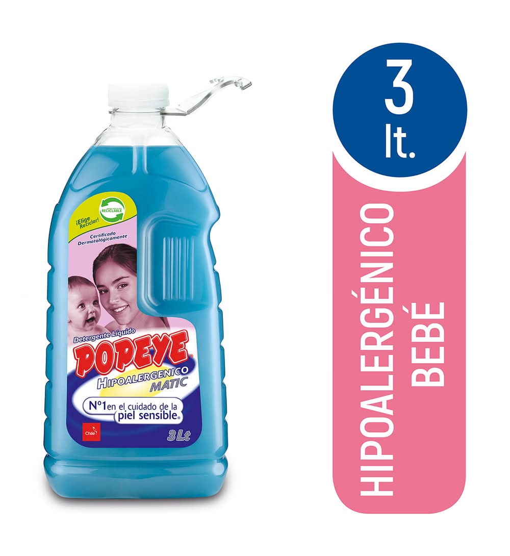 Popeye · Detergente líquido hipoalergénico matic bebé (3 L)