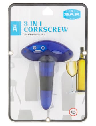 The Bar 3 In 1 Corkscrew, Black-Blue-White