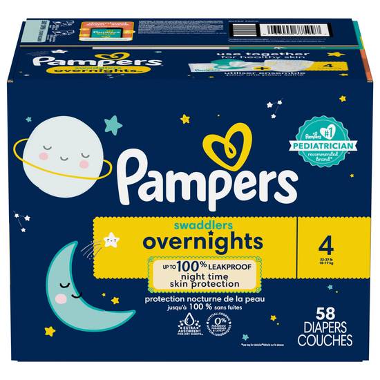 Pampers Size 4 Swaddlers Overnight Diapers (58 diapers)