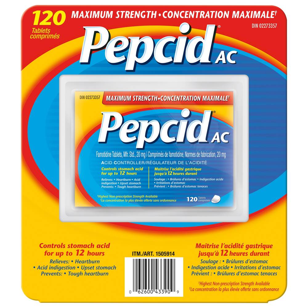 Pepcid Maximum Strength Ac Tablets, Acid Reducer For Heartburn, 120 Count