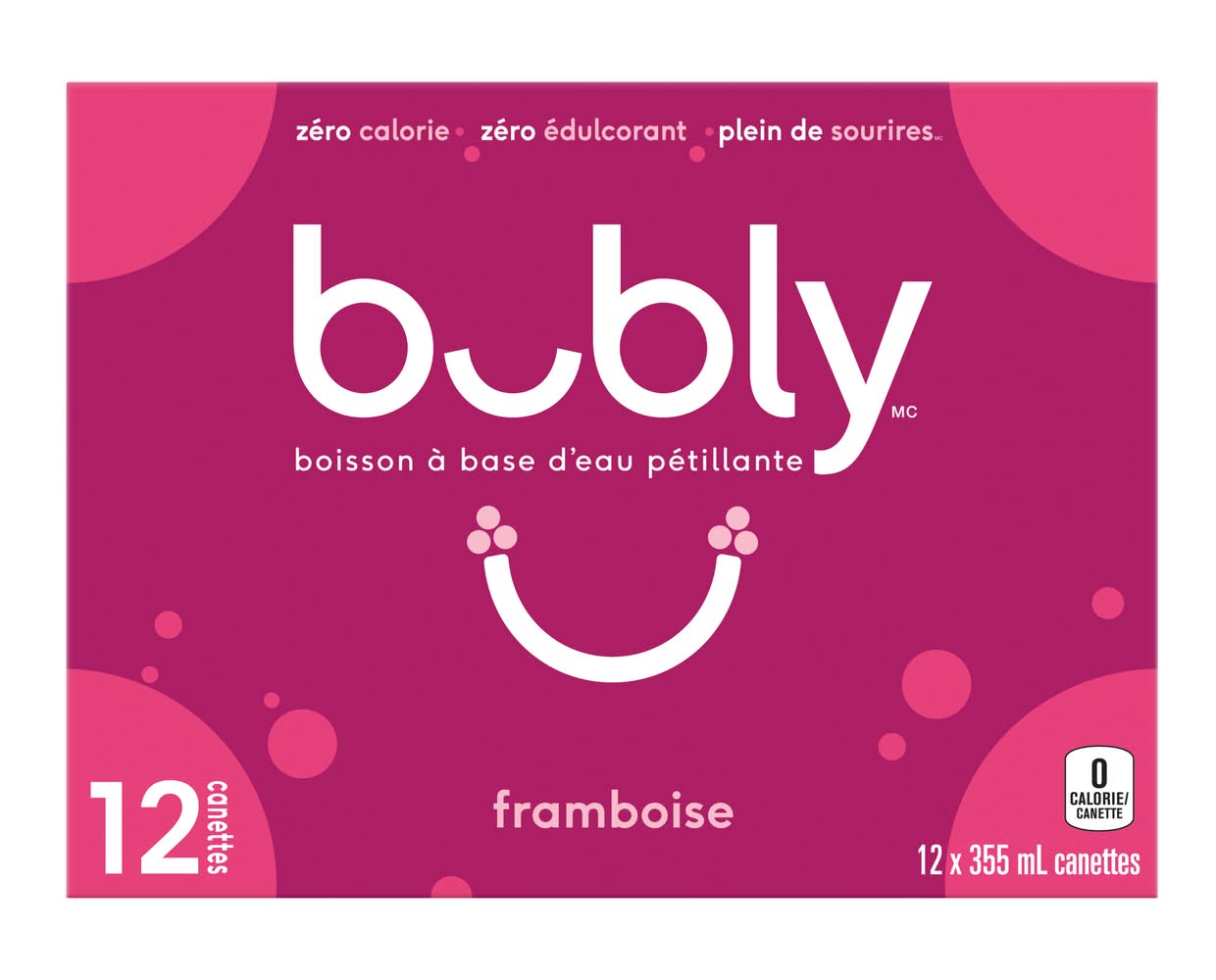 bubly Sparkling Water Beverage, Raspberry (12 x 355 ml)