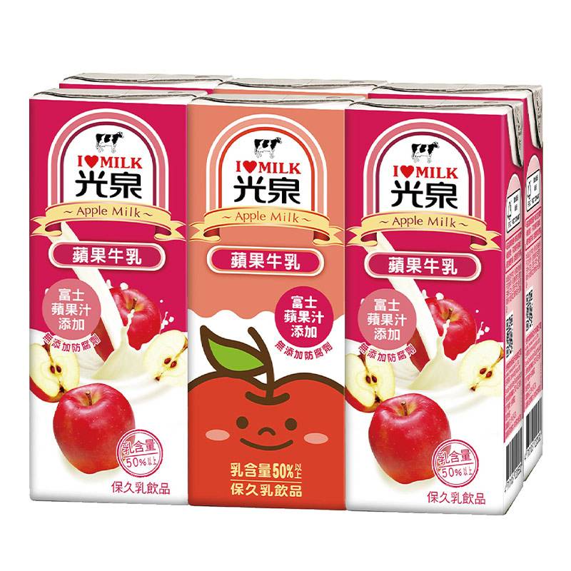 光泉蘋果牛乳(200mlx6入)兩款包裝隨機出貨 <200ml毫升 x 1 x 6BOTTLE瓶>