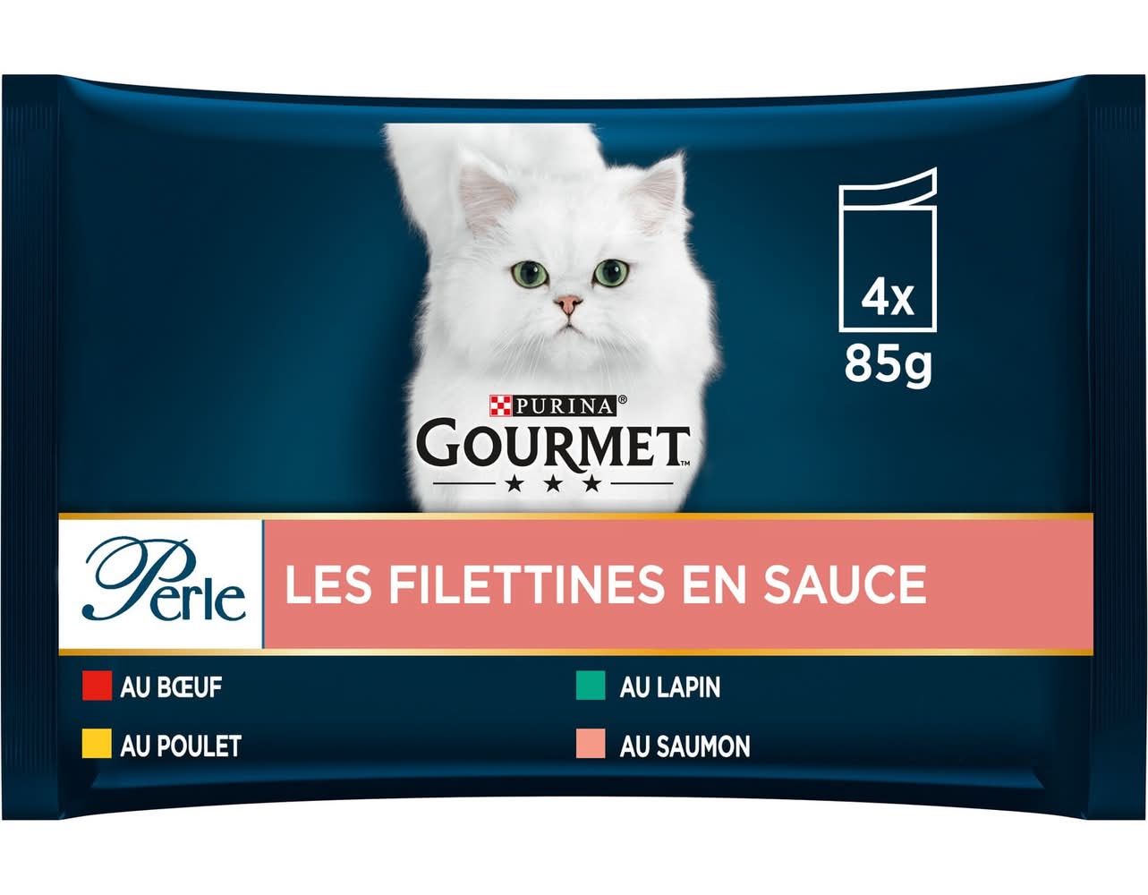 Pâtée pour chat Adulte Mini Filets en sauce au bœuf, au poulet, au lapin & saumon PURINA GOURMET - Les 4 sachets de 85g