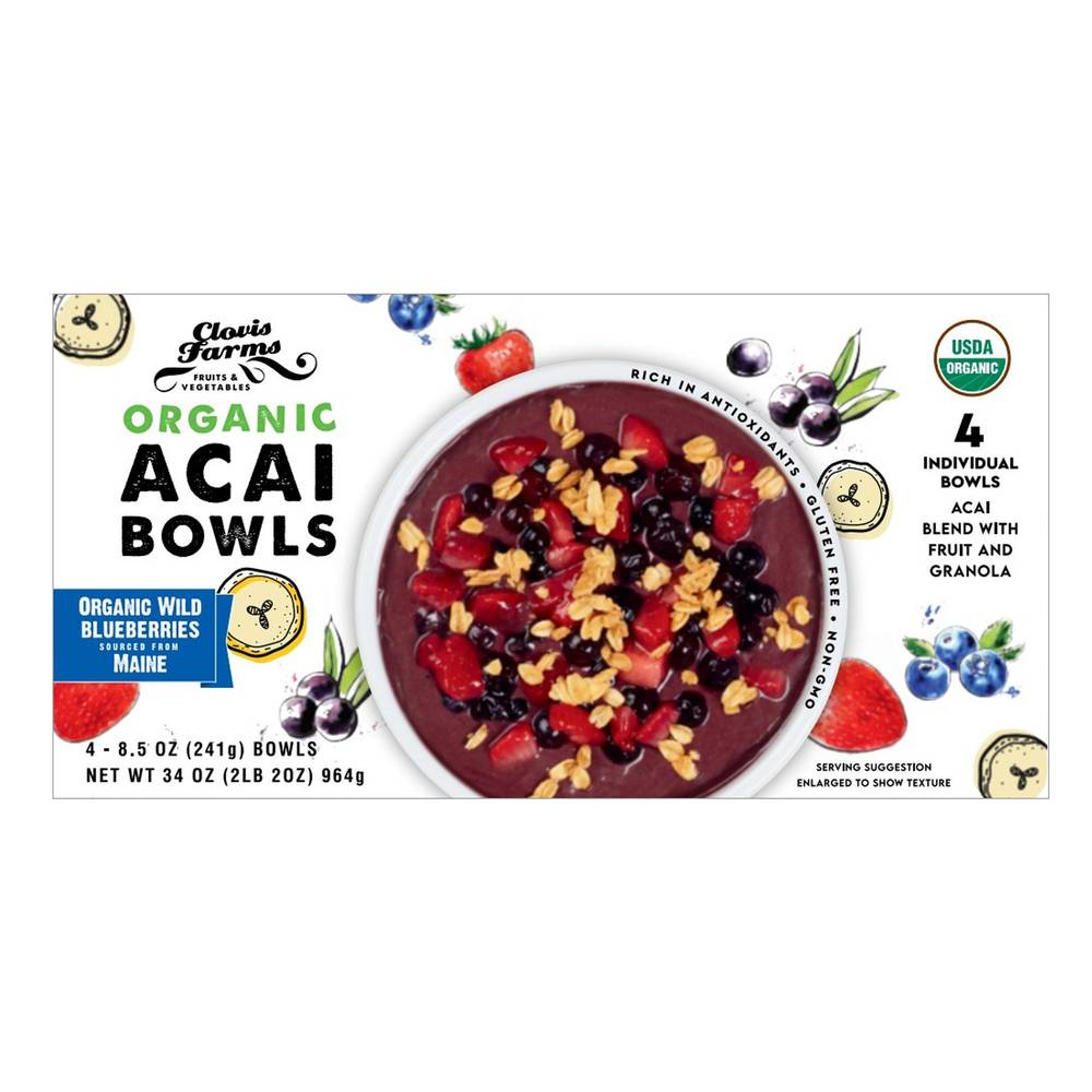 Clovis Farms Organic Acai Bowls, 8.4 oz, 4-count