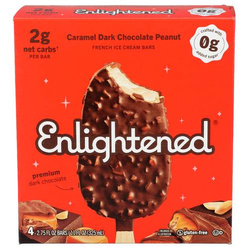 Enlightened Caramel Dark Chocolate Peanut Keto Ice Cream Bars 4 Pack