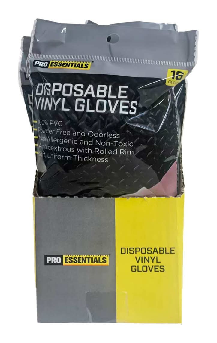 Pro Essentials Disposable Vinyl Gloves 16 Ct