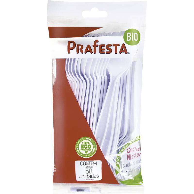 Prafesta colher de plástico branca (50 unidades)