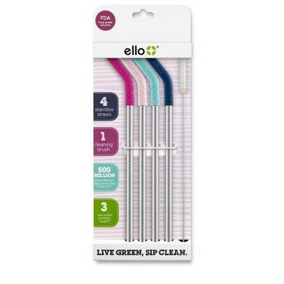 Ello Stainless/Silicone Reusable Straws (4 ct)