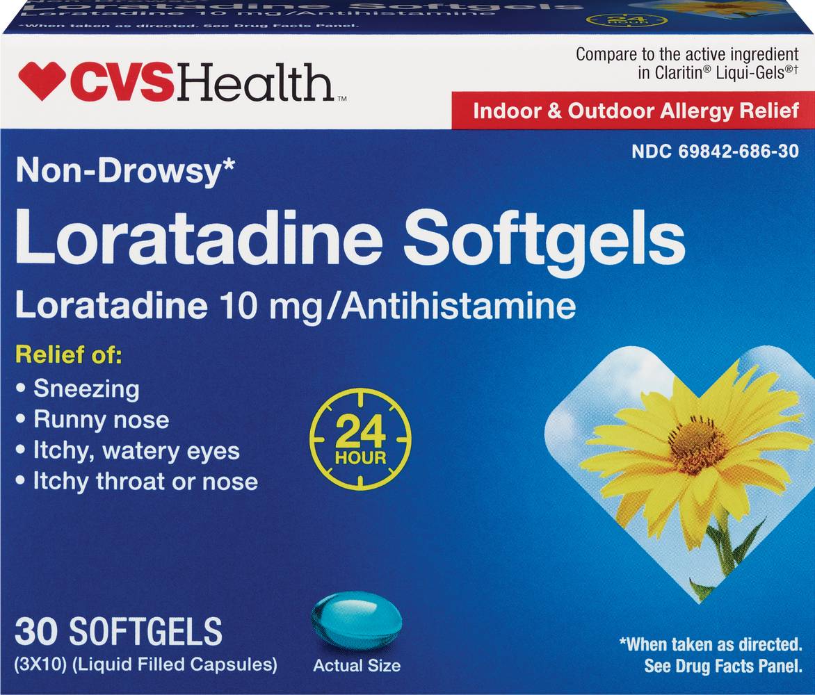Cvs Health Non Drowsy Loratadine Softgels Indoor and Outdoor Allergy Relief