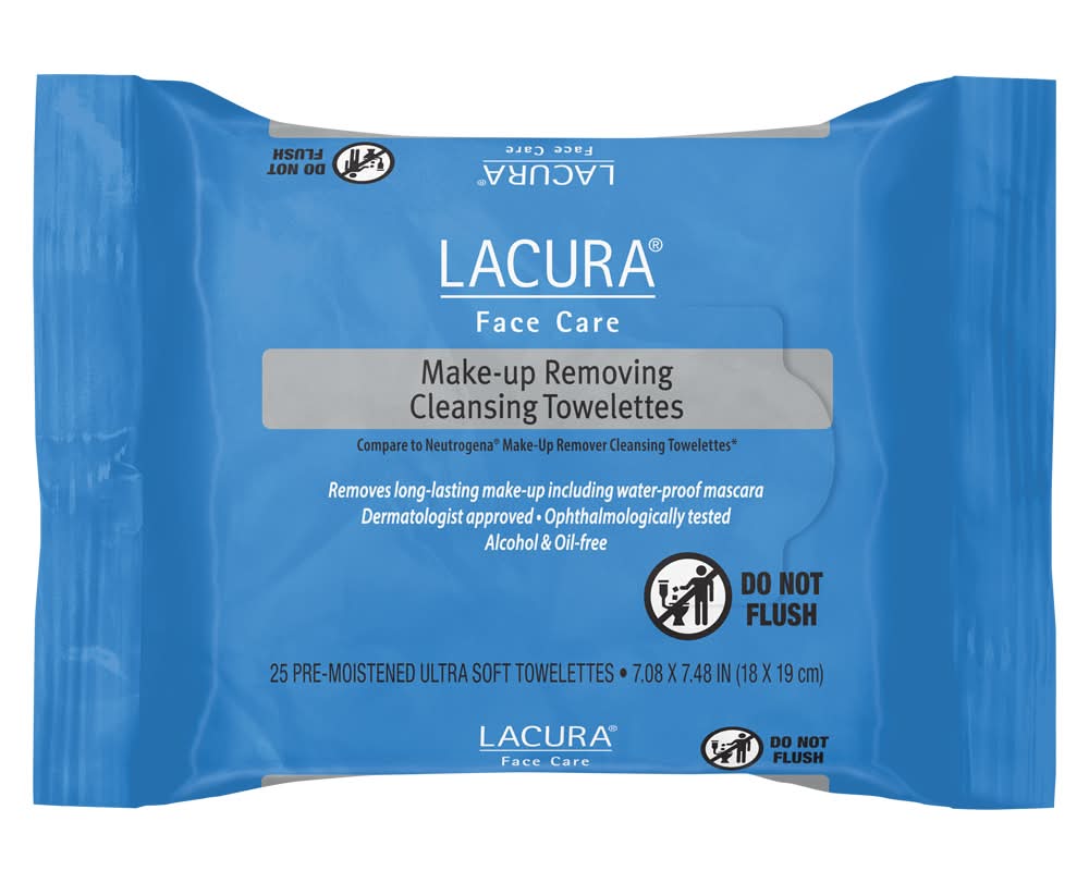 Lacura Make-Up Removing Cleansing Face Towelettes, 7.4x7.2 in (25 ct)