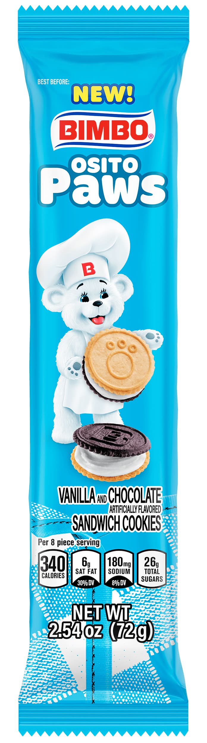 Bimbo Osito Paws Sandwich Cookies, Vanilla-Chocolate (2.54 oz)