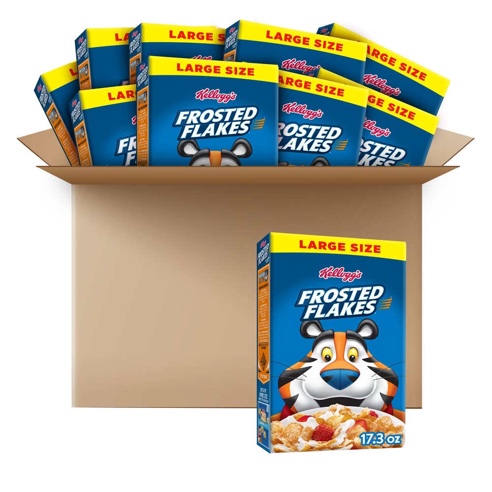 Kellogg's Frosted Flakes Original Cold Breakfast Cereal, Large (17.3 oz, 10 ct)