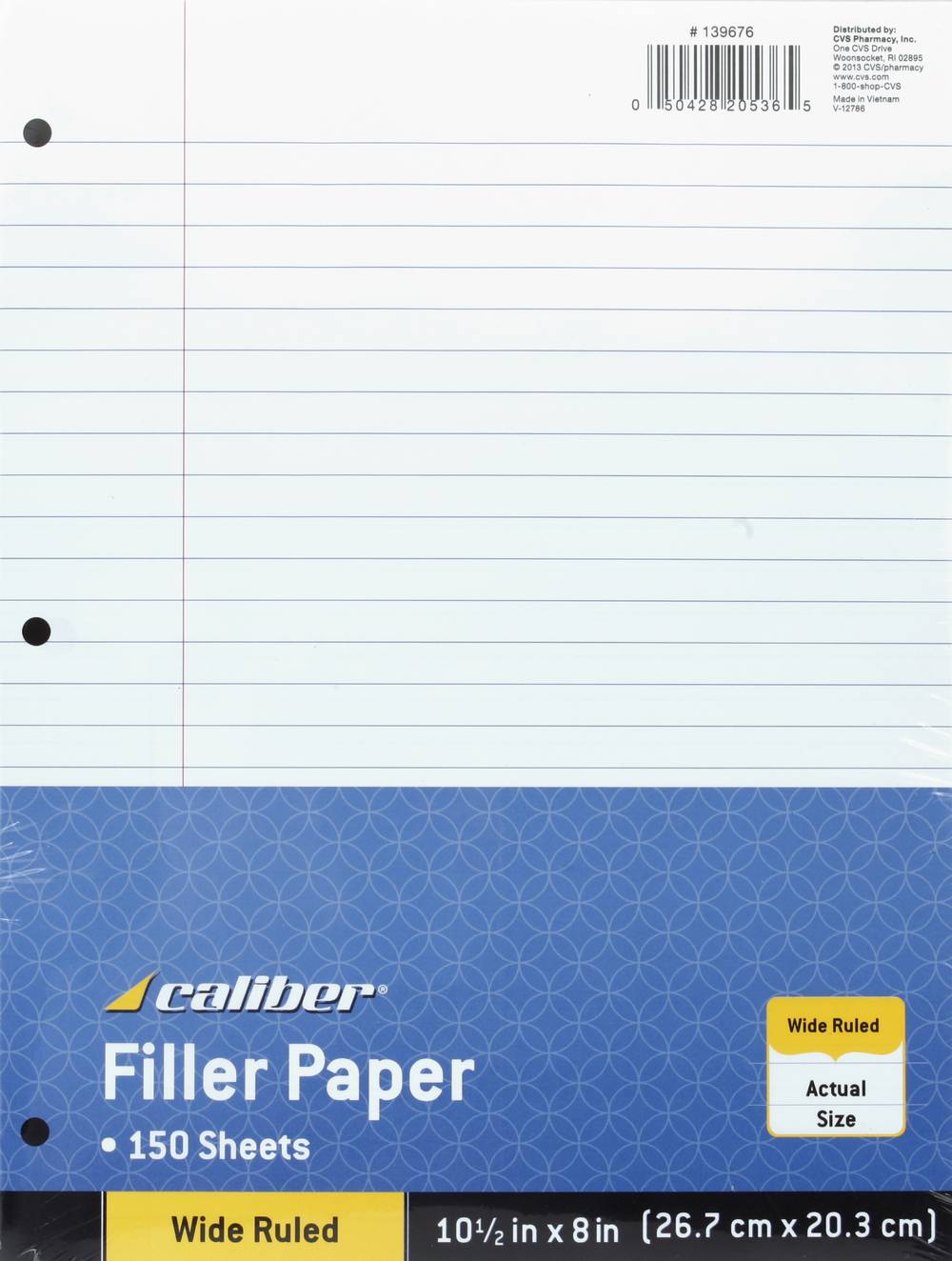 Caliber Wide Ruled Filler Paper, 26.7*20.3 (150 ct)