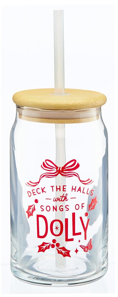 Dolly Parton Glass Cup With Lid And Straw Assorted