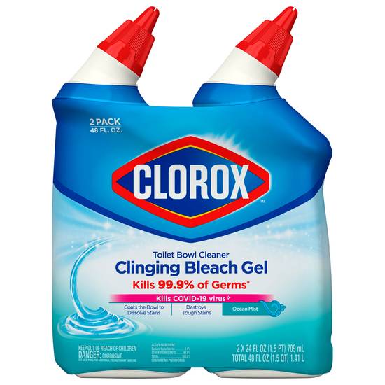 Clorox Clinging Bleach Toilet Bowl Cleaner Gel Ocean Mist (2ct)