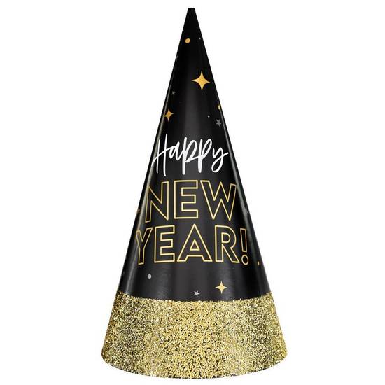 Happy New Year Gold Glitter Dip Cone Hat