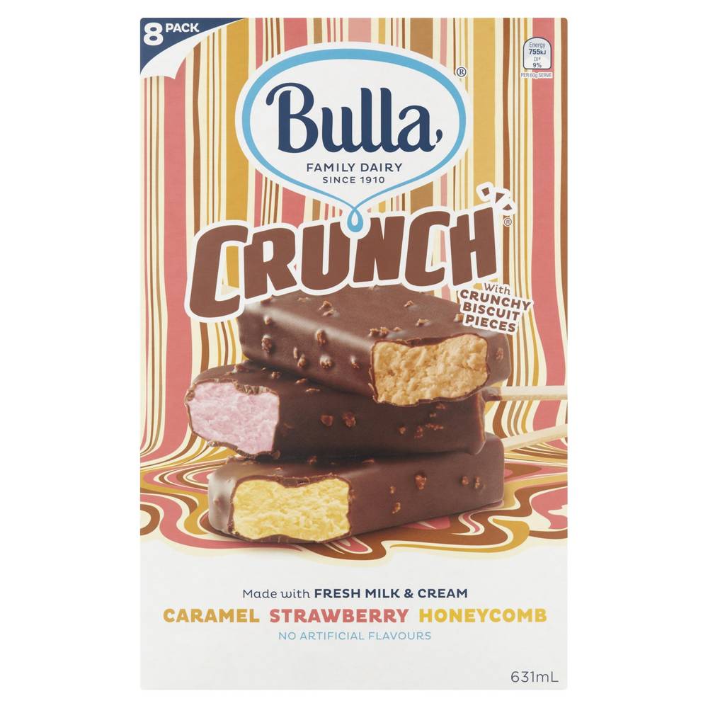 Bulla Ice Creams, Caramel-Strawberry-Honeycomb (631mL, 8 pack)