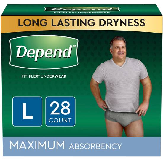 Depend FIT-FLEX Incontinence Underwear for Men Maximum Absorbency, L, Grey, 28 CT