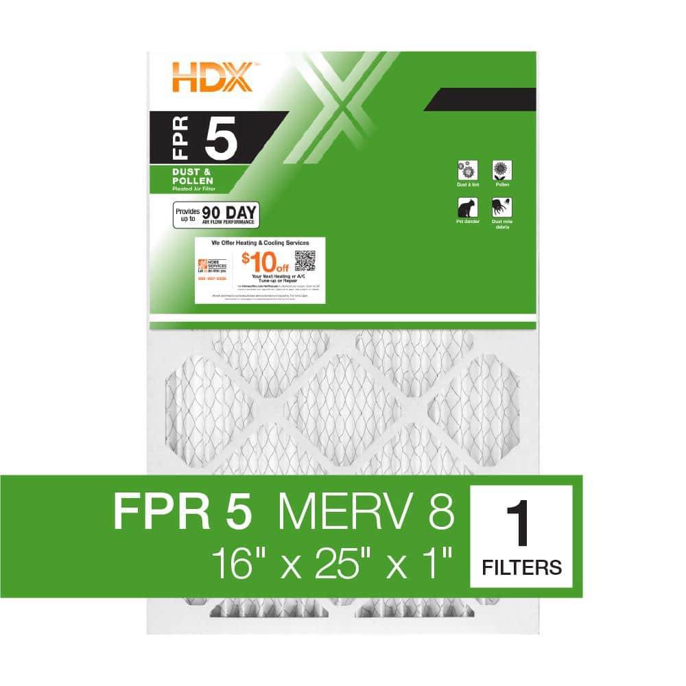 Hdx 16 In. X 25 In. X 1 In. Standard Pleated Air Filter Fpr 5, Merv 8