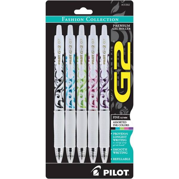 Pilot G2 Fashion White Collection Premium Retractable Gel Ink Rolling Ball Pen, Fine Point